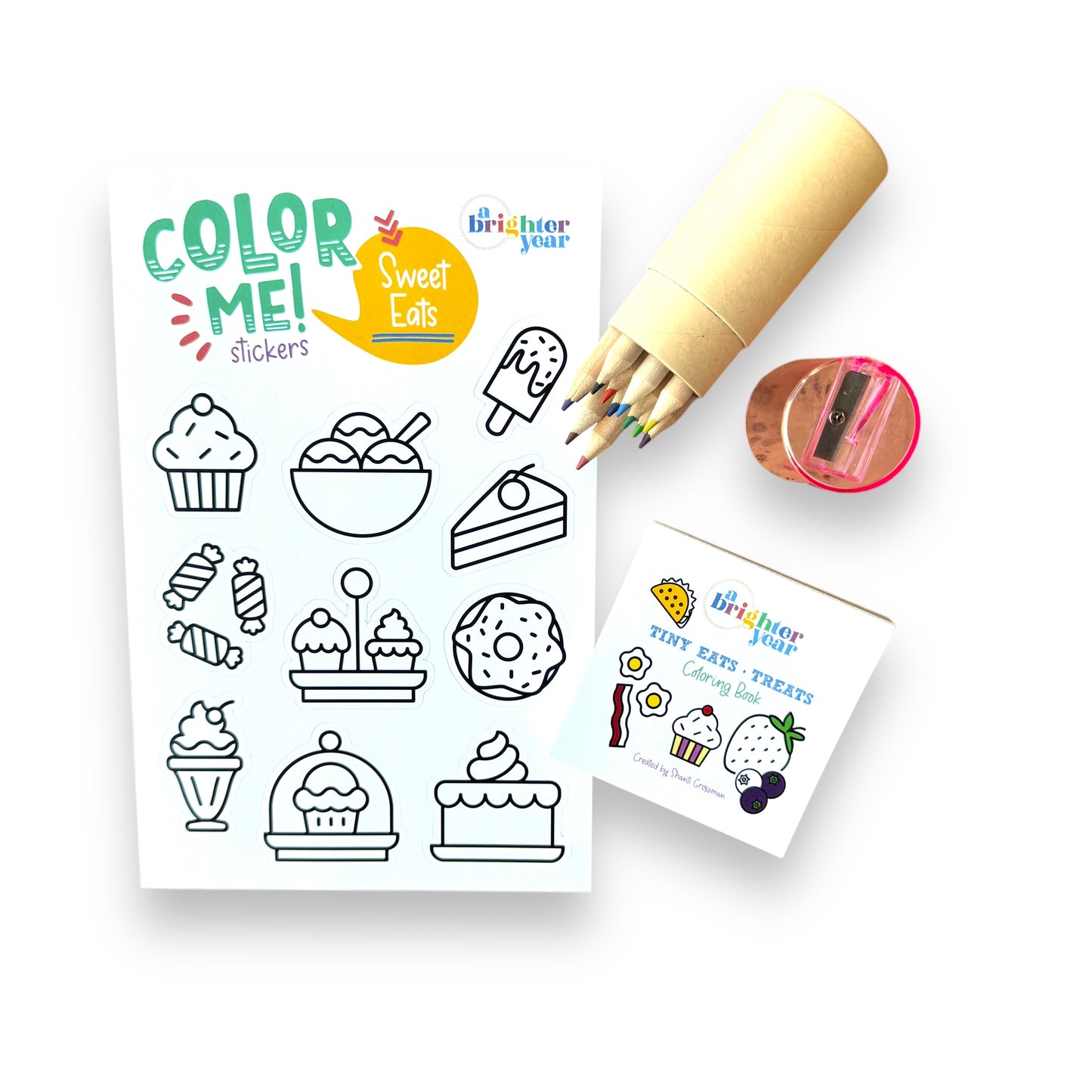 Gift Bundle with Mini Coloring Book, Sticker Sheet and Colored Pencils