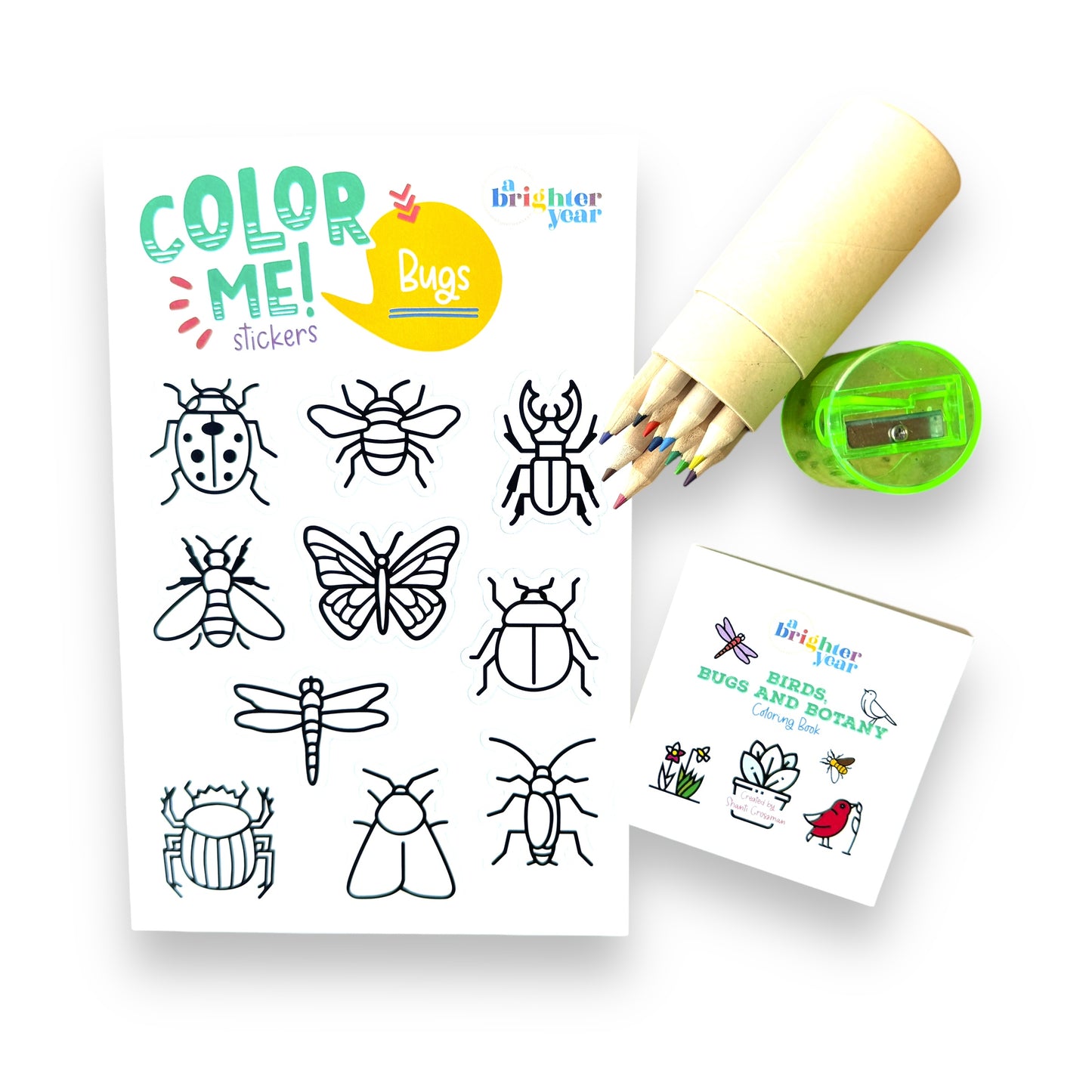 Gift Bundle with Mini Coloring Book, Sticker Sheet and Colored Pencils