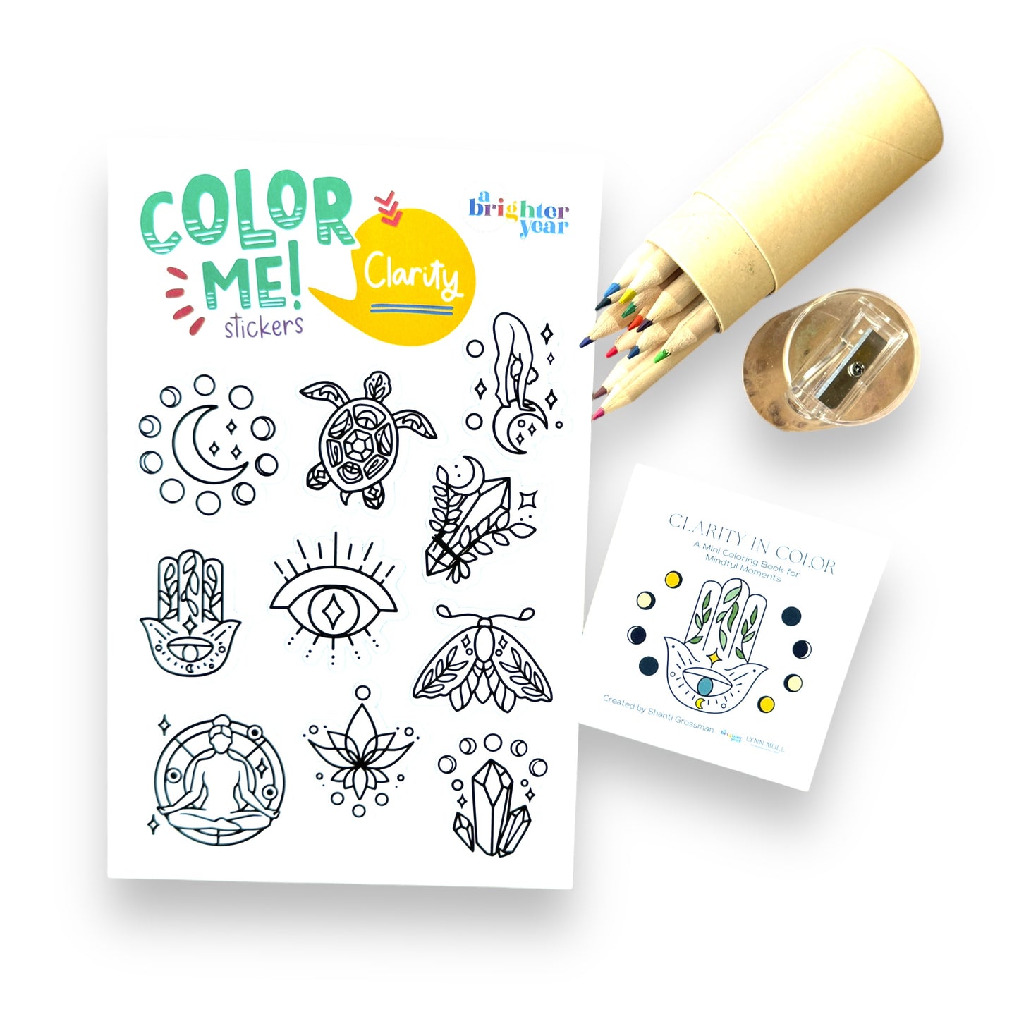 Gift Bundle with Mini Coloring Book, Sticker Sheet and Colored Pencils