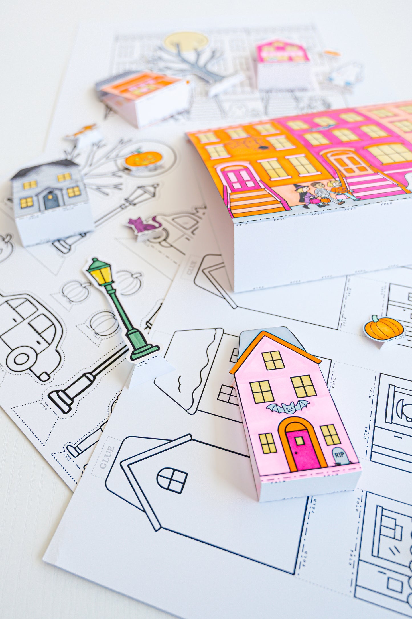 Color-Your-Own Halloween Village