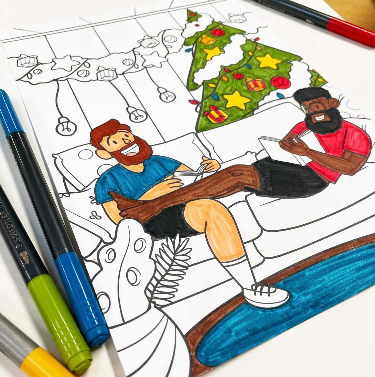 LGBTQIA+ Gay Christmas Holiday Digital Download Coloring Page