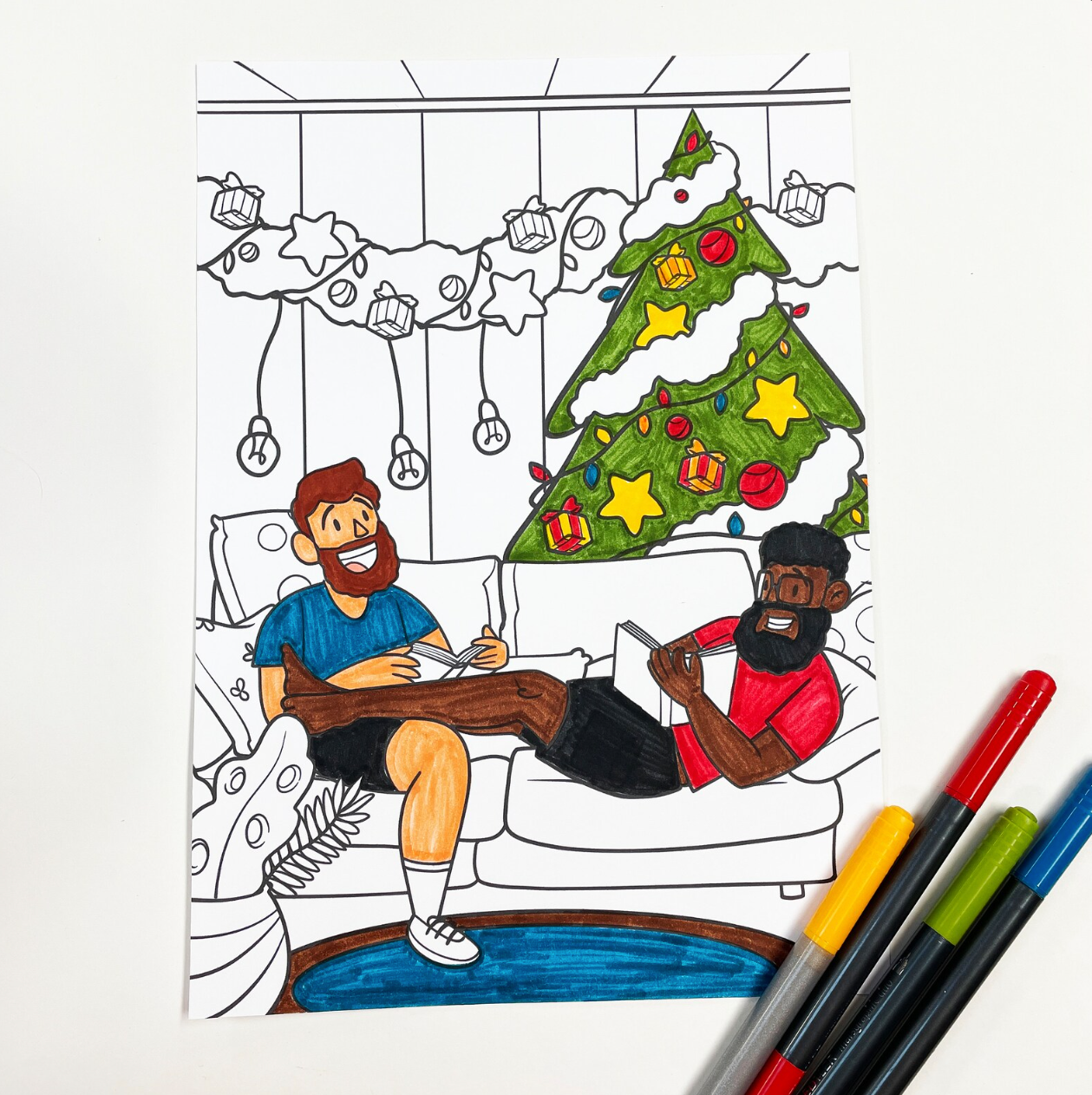LGBTQIA+ Gay Christmas Holiday Digital Download Coloring Page