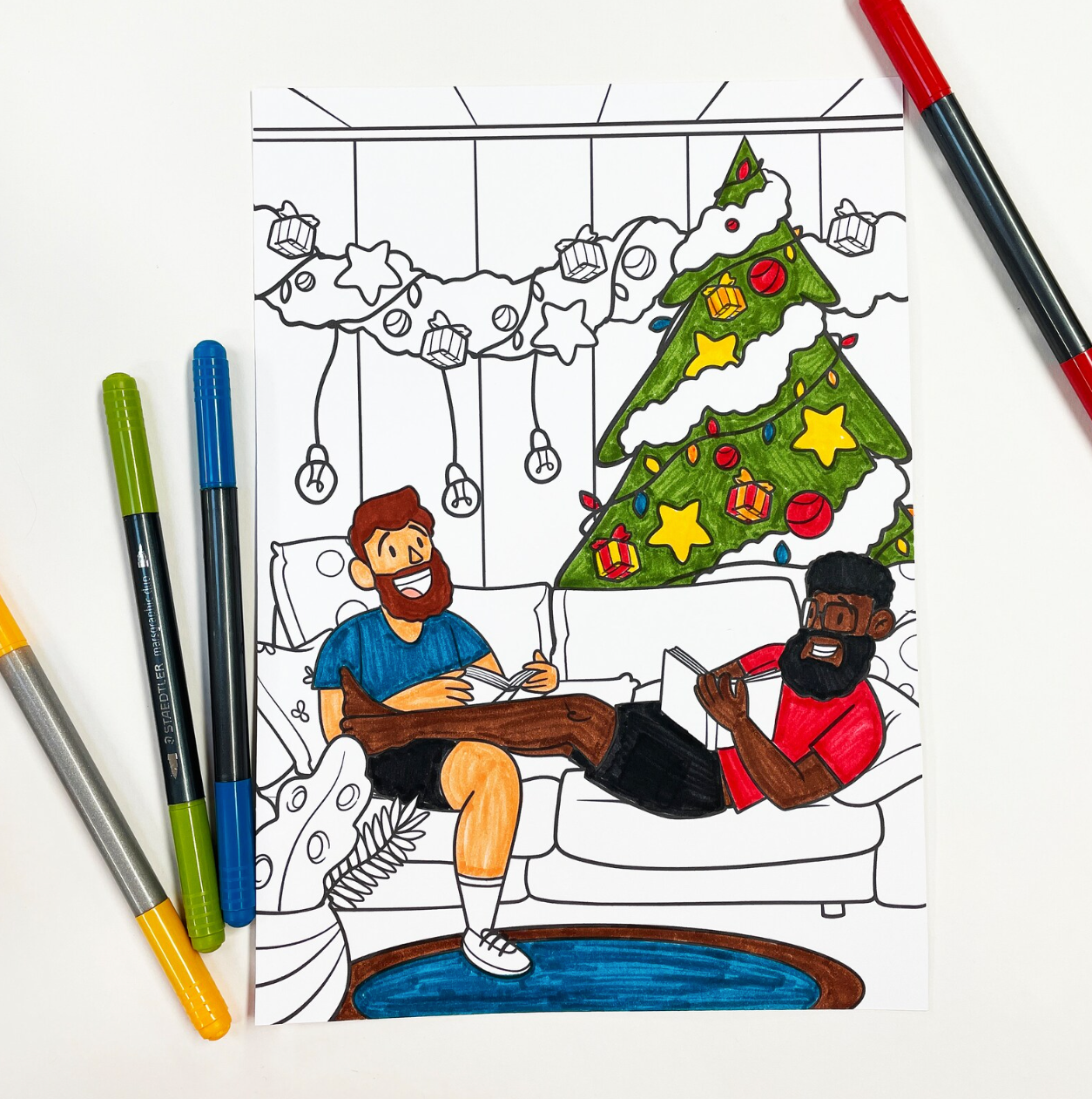 LGBTQIA+ Gay Christmas Holiday Digital Download Coloring Page