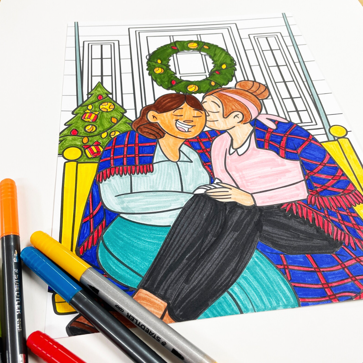 LGBTQIA+ Lesbian Christmas Holiday Digital Download Coloring Page