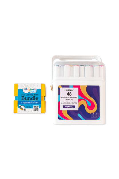 5-Piece Mini Adult Coloring Book + Markers Bundle