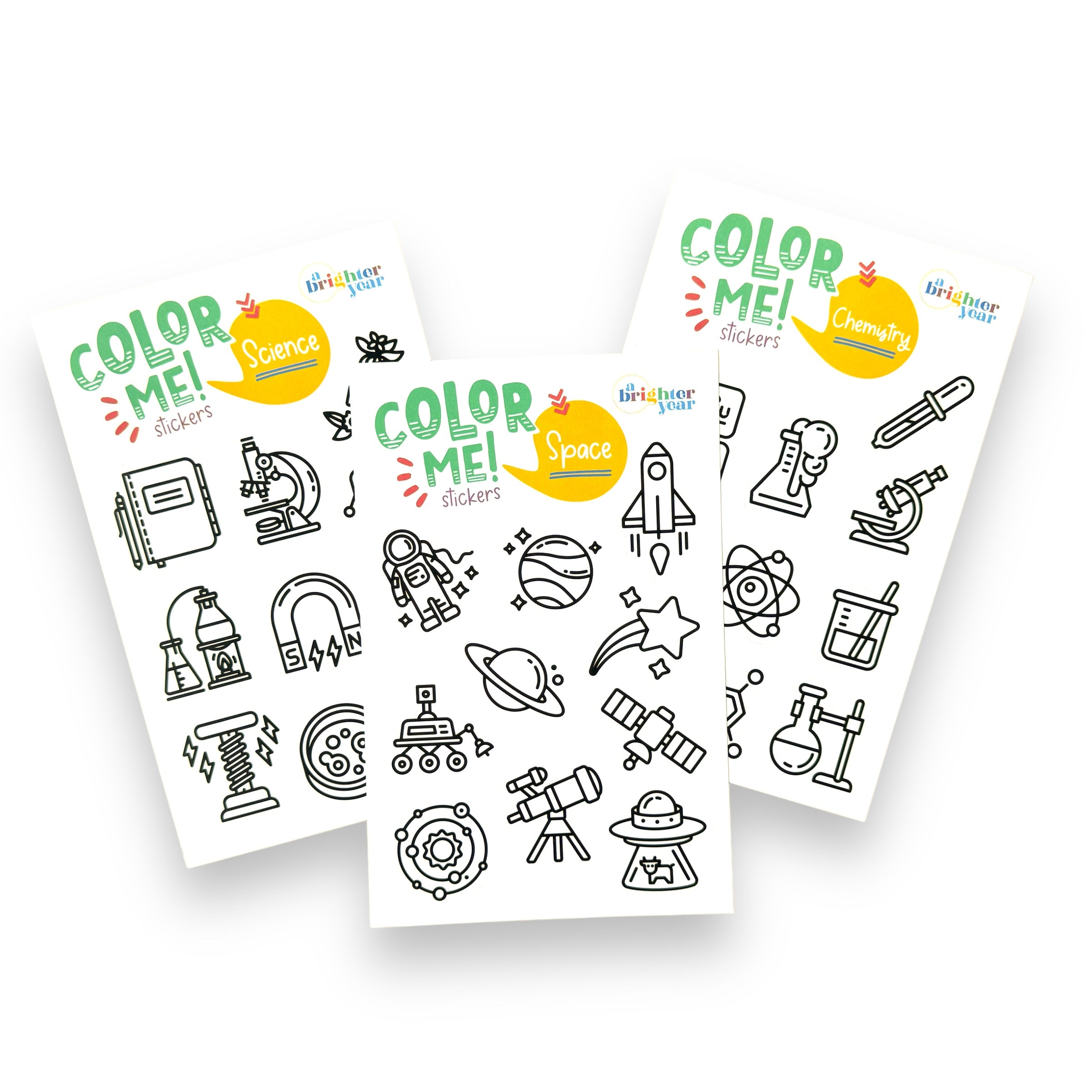 Space + Science Color-Your-Own Sticker Bundle, 3-Pack - A Brighter Year