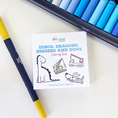 Dinos, Dragons, Diggers, and Dogs Mini Coloring Book