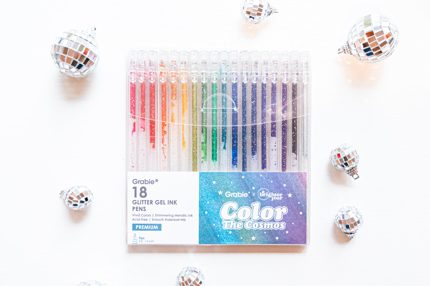 Grabie x A Brighter Year — Color The Cosmos Glitter Gel Pens, 18 pack