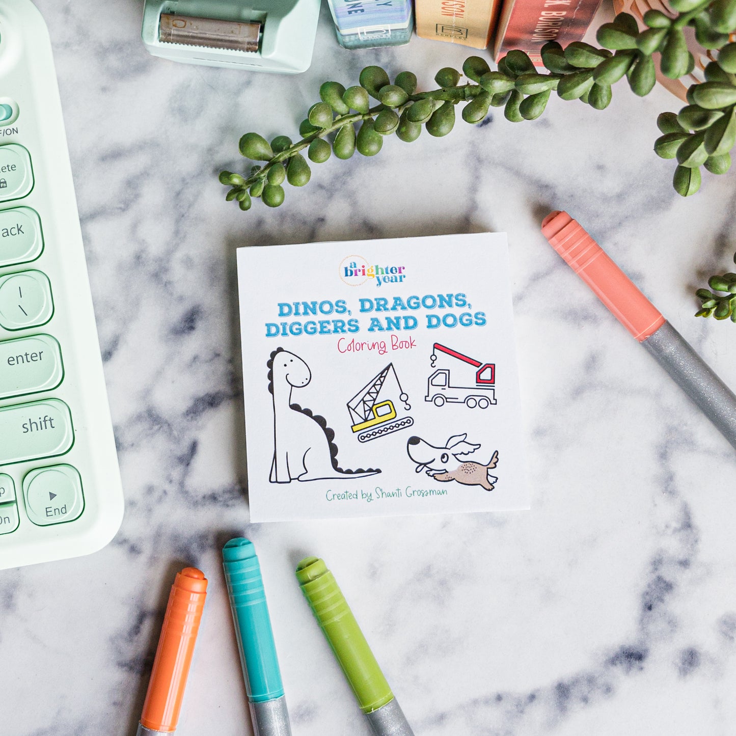 Dinos, Dragons, Diggers, and Dogs Mini Coloring Book