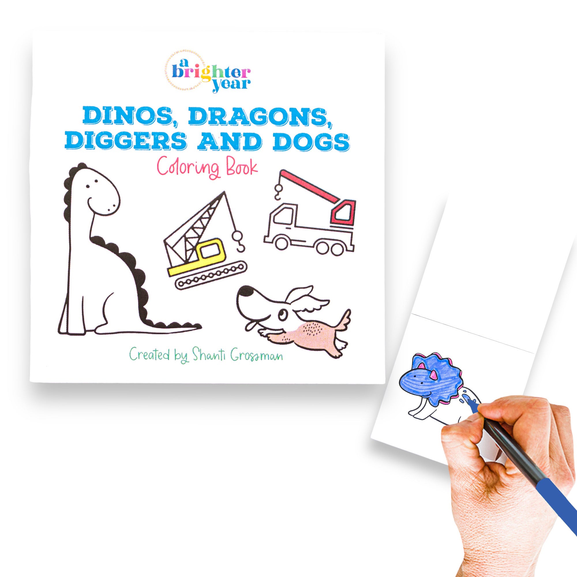 Dinos Dragons Diggers and Dogs Mini Coloring Book – A Brighter Year