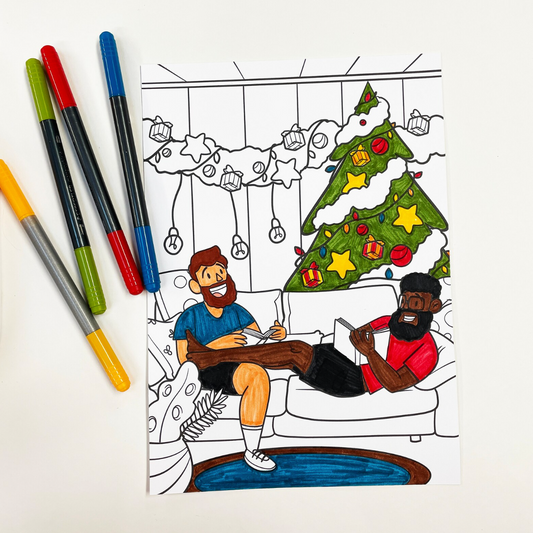 LGBTQIA+ Gay Christmas Holiday Digital Download Coloring Page