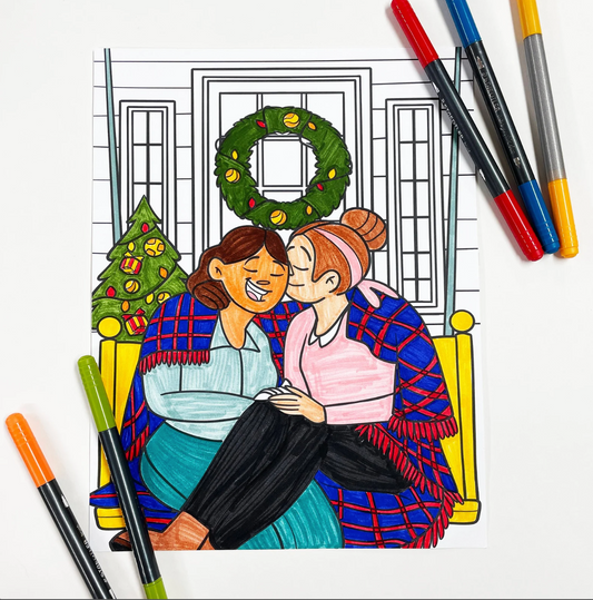 LGBTQIA+ Lesbian Christmas Holiday Digital Download Coloring Page