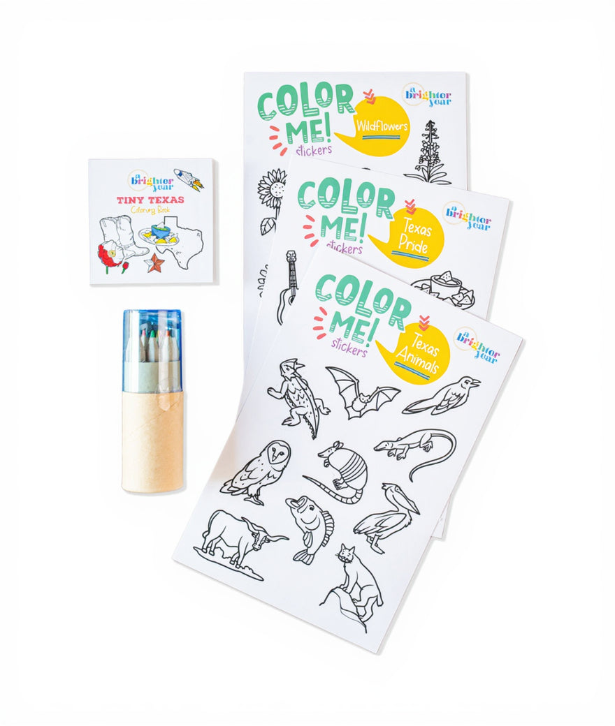 Gift Bundle with Mini Coloring Book, Sticker Sheet and Colored Pencils