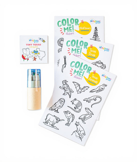 Gift Bundle with Mini Coloring Book, Sticker Sheet and Colored Pencils