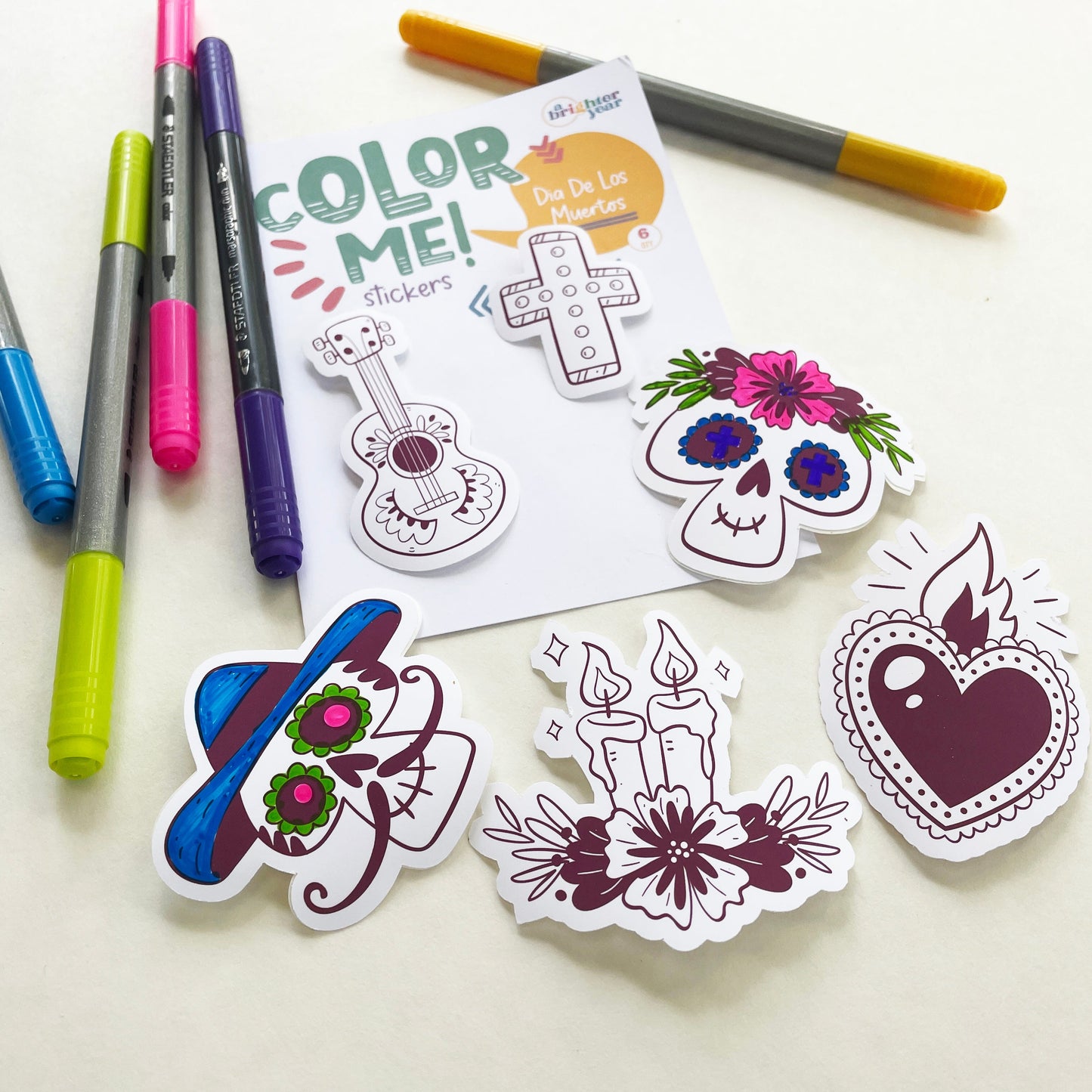 Color Your Own Dia De Los Muertos Stickers