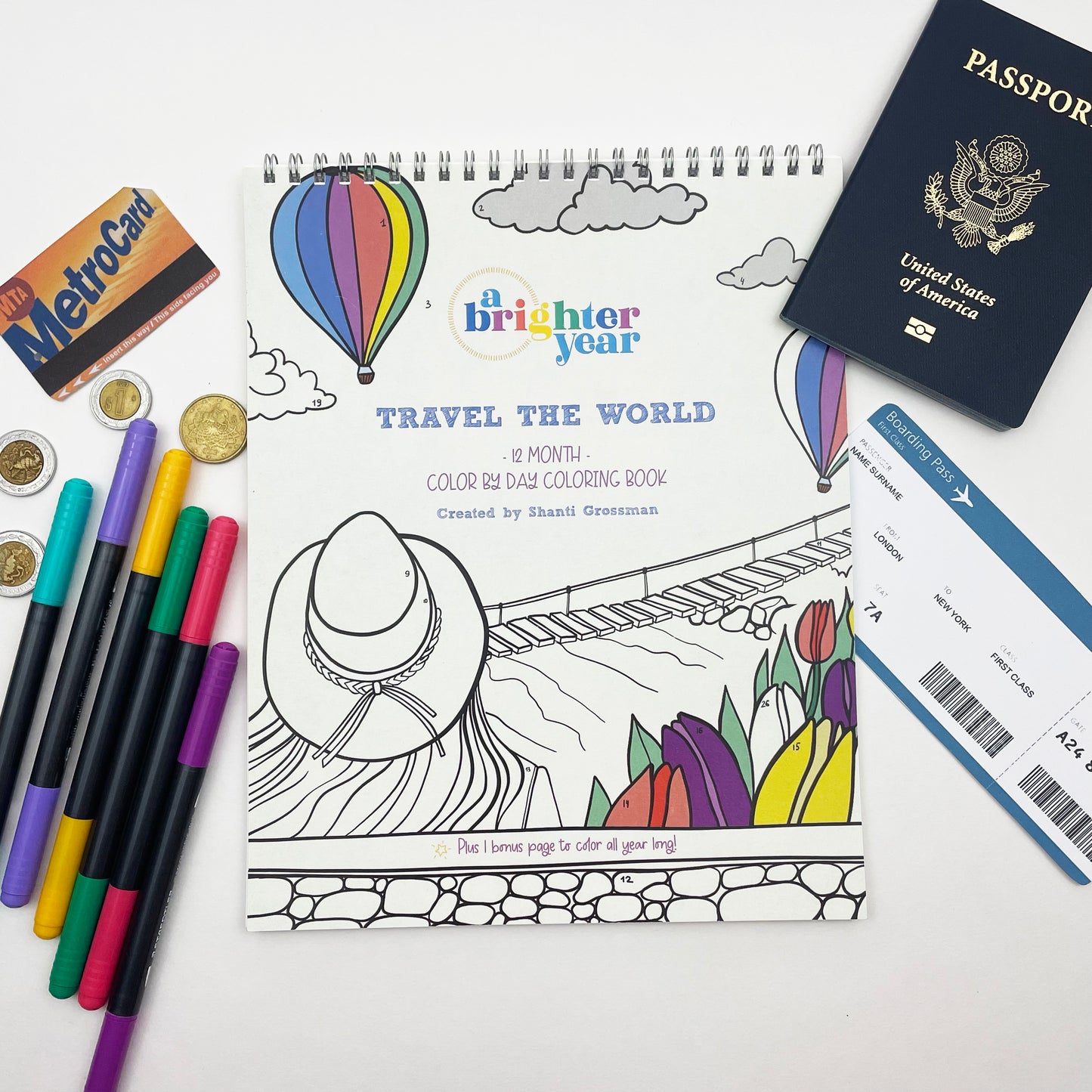 Travel The World 12 Month Color by Day Coloring Book